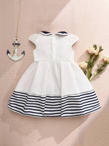 Souflis Souflis Đầm không tay dễ thương cho bé gái, họa tiết bướm, kẻ sọc phối màu. - trắng - Xem 2