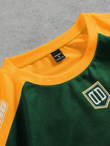 PAVTROS 男士撞色拼接字母图案夏季T恤 - 綠色 - 查看 8