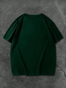 Manfinity Homme Plus Size Men's Letter Embossed Round Neck Short Sleeve Casual Versatile T-Shirt Streetwear Top - Dark Green - View 2