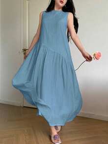 Feyla Đầm hè không tay dáng rộng, thoải mái, đa năng, thích hợp cho kỳ nghỉ. - Màu xanh lam - Xem 4