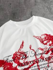 AXEPEAK Camiseta de manga corta de cuello redondo con estampado de lema y ángel, casual para hombre, de verano - Blanco - Ver 3