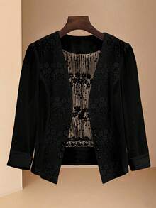 SHEIN Clasi 25件夏季新款蕾丝拼接女式薄款夹克 - 黑色 - 查看 1