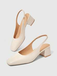 Sleekvia Chaussures femme à bout carré, talon court et moyen, bride arrière abricot. Classique, simple, mode de base, confortable, polyvalent, idéal pour le travail, les courses. Chaussures plates avec bride arrière, sans rembourrage - Abricot profond - Voir 2