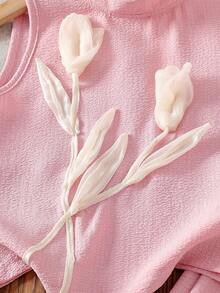 Vintaside Kids 2pcs Girls Sleeveless Floral Yellow Top And Casual Loose Pants Fashion Spring/Summer Set - Pink - View 5