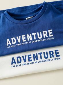 SHEIN Bộ 2 áo thun ngắn tay in chữ, kiểu dáng thường ngày dễ thương, đa năng cho bé trai, thích hợp mặc mùa hè. - Nhiều màu - Xem 6