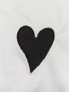 Resyla Women's Casual Short Sleeve Polo Shirt, White, Heart Embroidery, Back To School, Street Style, Teacher's Day, Summer - White - View 3