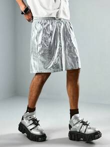 ROMWE MEN Street Life 男士休闲抽绳腰银色5英寸短裤 - 銀色 - 查看 6