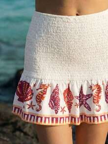 CAJUNI Spaghetti-Strapped, Stylish Summer Ocean-Themed Skirt Set - Red and White - View 5