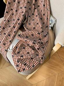 SHEIN Clasi 25pcs Retro French Plaid Elastic Waist Straight Leg Pants (Pattern And Direction Random) - Brown - View 7