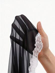 DelicateAllure 性感蕾丝雪纺喇叭袖女士睡裙 - 黑色 - 查看 8