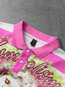 ROMWE MEN Street Life Men's Letter & Stripe Print Long Sleeve Casual Polo Neck Pullover Sweatshirt - Multicolor - View 7