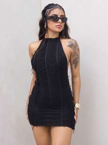 Rayane Ketlyn Sexy Split & Tie Strap Open-Back Bodycon Mini Dress, Summer,Summer Dresses For Women,Backless Dress - Black - View 1