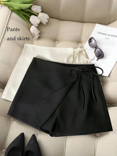 Franclia Pantalones cortos, falda, falda pantalón, minifalda, falda, pantalones, Bottom, ropa de mujer de verano, pantalones cortos de verano de mujer de moda casual versátil con dobladillo asimétrico y textura de tejido de punto negro