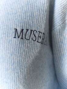 MUSERA 超大款罗纹针织刺绣拉链长袖开衫，舒适可爱，适合休闲、咖啡俱乐部、冬季、优雅晚宴等场合。 - 淺藍色 - 查看 6