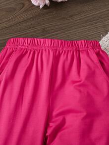 年轻女孩休闲 2 件套：长袖圆领图案印花上衣和裤子，适合秋季 - 彩色 - 查看 6