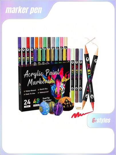 24/48/72 Color Acrylic Marker Pens, Rock Painting Kit Stone Paint Pens Set Ceramic, Glass, Wood, DIY Crafts Drawing Art Craft School Supplied Back To School