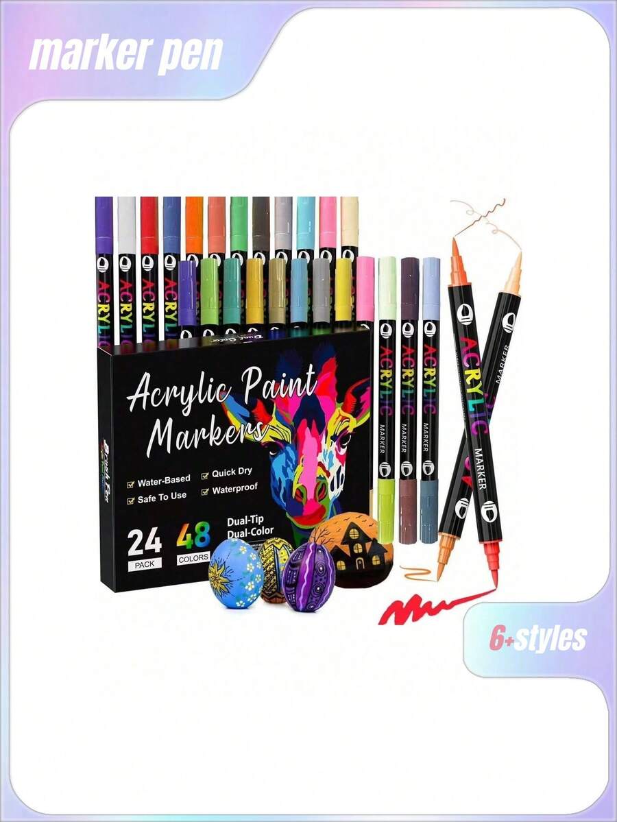 24/48/72 Color Acrylic Marker Pens, Rock Painting Kit Stone Paint Pens Set Ceramic, Glass, Wood, DIY Crafts Drawing Art Craft School Supplied Back To School - Double-ended acrylic pen - View 1
