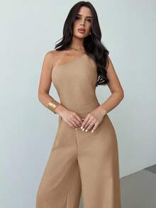 Mono de verano nuevo, elegante y minimalista de lino de color albaricoque con espalda descubierta, plisado en la cintura y piernas anchas, para vacaciones, uso diario y todas las estaciones - Albaricoque - Ver 6