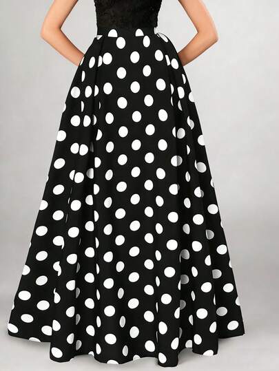 Rafferiza Women's Casual Polka Dot Pattern Long Skirt, Full Swing Maxi Women Outfit
