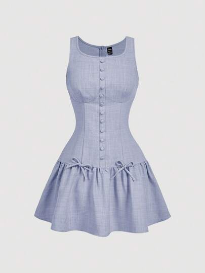 SHEIN MOD Button & Bow Decor Women Short Dress