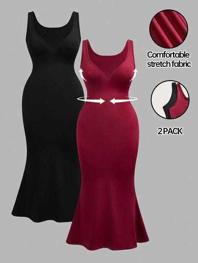 Elenzga 大码纯色简约无袖休闲连衣裙