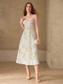 MOTF PREMIUM WOMEN'S RHINESTONE EMBELLISHED PRINTED SLEEVELESS A-LINE MIDI DRESS, SPRING/SUMMER - Multicolor - View 4