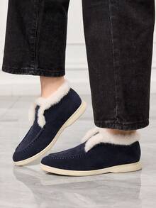 Sleekvia Women's Plush Lining Casual Versatile Flat Shoes - Navy Blue - View 3