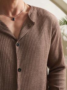 Manfinity Dauomo Men's Casual Solid Color Front Button T-Shirt - Rust Brown - View 3