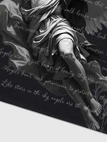 ROMWE MEN Street Life Men's Round Neck Angel Letter Print Casual Versatile Daily Short Sleeve T-Shirt - Black - View 6