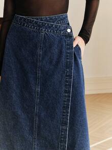 Anewsta 女士优雅浪漫派对度假A字牛仔裙，春夏款 - 藍色 - 查看 7