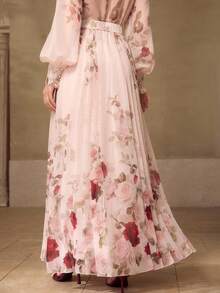 MOTF PREMIUM WOMEN'S ROMANTIC ELEGANT PLACEMENT PRINT PLEATED SKIRT, SPRING/SUMMER - Multicolor - View 3