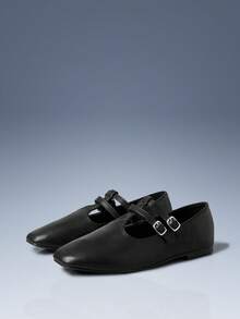 CUCCOO GRLICON Women's Rivet Decor Buckle Flat Loafers Y2K - Black - View 2