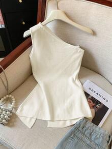 Resyla Women's New Arrival Spring/Summer Asymmetric Hem Slit Design Camisole - Apricot - View 2