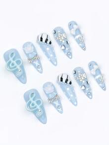 ROMWE Anime 10 Music Notes, Piano Keys, Bow Fake Nail Pads And A Piece Of Double-Sided Tape - Multicolor - View 3
