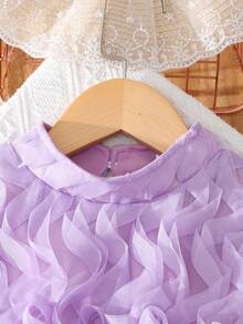 Stylish Tween Polyester Purple A Line Dress Sleeveless Flared Short Length With Zipper And Ruffle Pattern - Purple - View 4