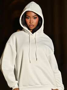 Mima John 女士休闲简约蝴蝶结和樱桃印花宽松连帽厚款运动衫 - 白色 - 查看 3