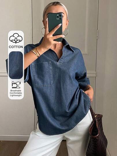 Livesso Women's Casual Loose Denim Blouse, New Arrival For Autumn