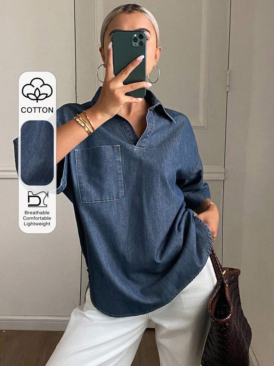 Livesso Women's Casual Loose Denim Blouse, New Arrival For Autumn - Blue - View 1