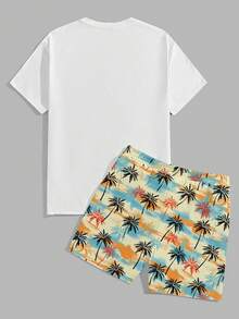 VIVINTIMO 男士标准尺码休闲短袖T恤套装，度假风彩色棕榈树印花时尚服饰 - 彩色 - 查看 4