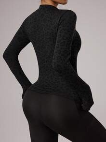 Seamluxe SHEIN Sport Women's Leopard Print Fitted Sports Jacket, Long Sleeve Zip-Up Sweatshirt For Yoga, Gym, Running, Outdoor & Casual Wear - Multicolor - View 2