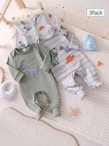 3pcs Newborn Cartoon Dinosaur Romper - Multicolor - View 6