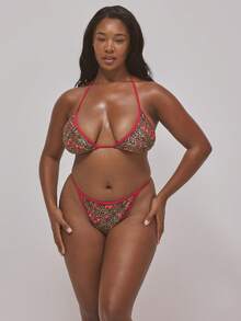 MUSERA Áo bikini cỡ lớn viền tương phản họa tiết da báo anh đào, dễ thương, gợi cảm, thích hợp cho kỳ nghỉ xuân hè, lễ hội Ibiza. - Nhiều màu - Xem 2