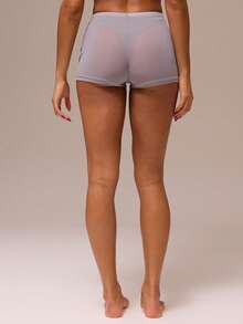 MUSERA ESSENTIALS 修身弹力腰带透视网纱迷你短裤，适合秋冬季夜间外出，性感可爱，必备单品。 - 灰色 - 查看 5