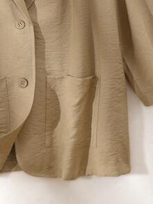 SHEIN Franclia 女士翻领纽扣口袋西装外套 - 棕色 - 查看 4