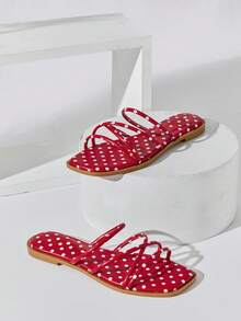 Solezae #SummerEssential Women's Square Toe Polka Dot Red Multi-Strap Slide Sandals – Yayoi-Inspired Playful, & Comfortable - Red - View 7