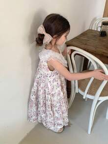 DAZY Young Girl Floral Print Lace Collar Cute Party Dress - Pink - View 2