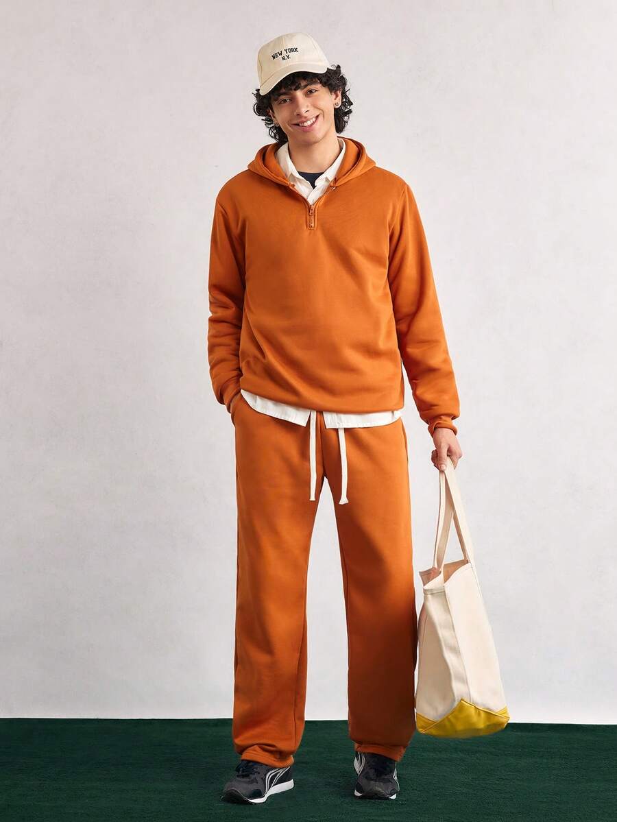 Open Phase 2件套男士秋冬休闲运动连帽套装 INS风，日常搭配，男友/老公礼物 - 橘色 - 查看 1