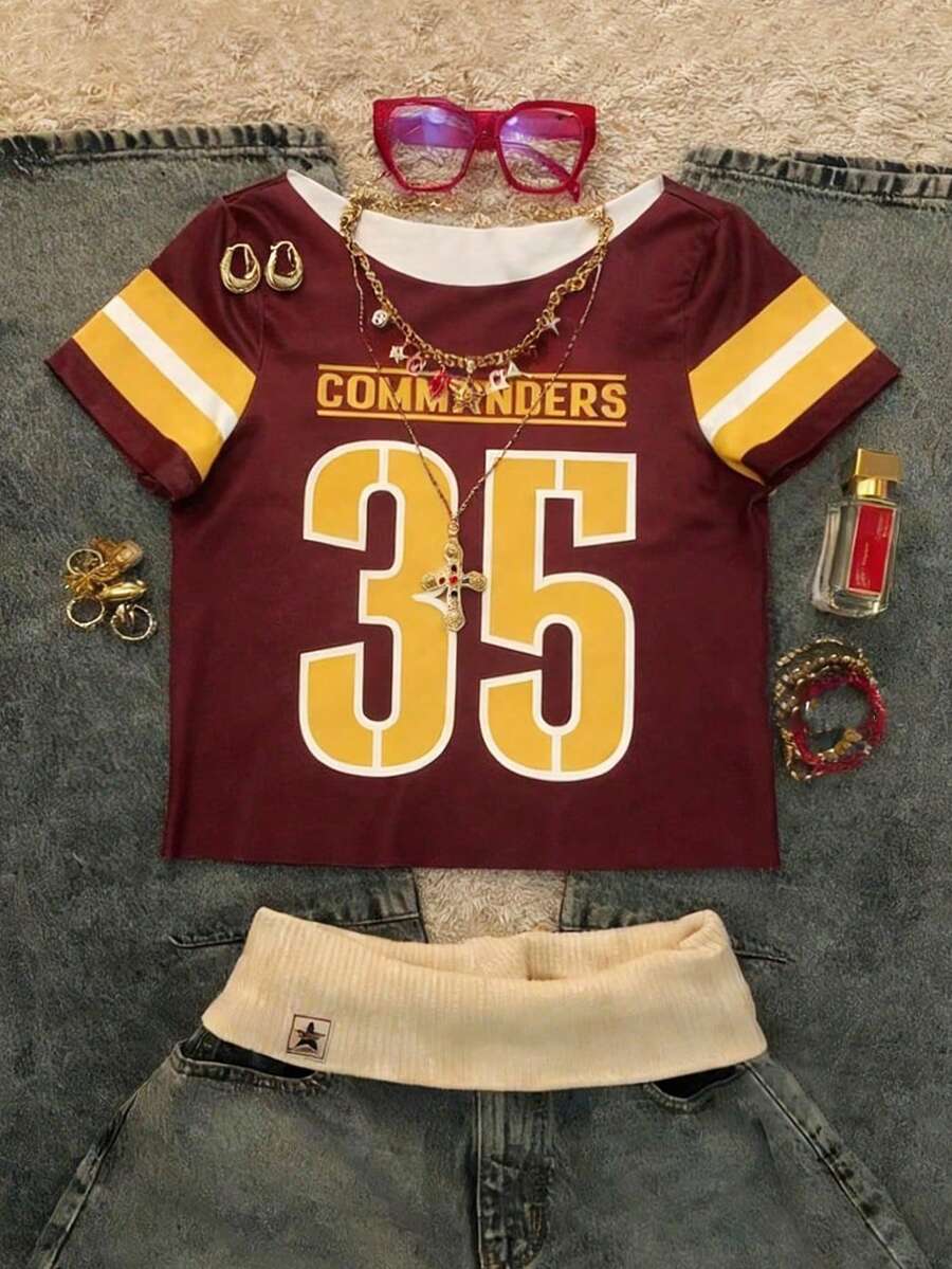 Glimmora 女士字母印花圆领休闲宽松T恤 - 彩色 - 查看 1