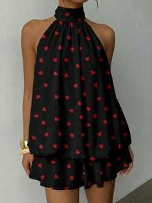 Aloruh 女士爱心印花露背系带迷你连衣裙，女士约会连衣裙，女士夜间外出连衣裙，女士夏季连衣裙，女士蜜月套装，女士婚礼宾客连衣裙，海岛度假套装，女士婚礼宾客连衣裙，女士吊带连衣裙，女士优雅派对连衣裙，女士生日连衣裙，女士情人节连衣裙 - 彩色 - 查看 4