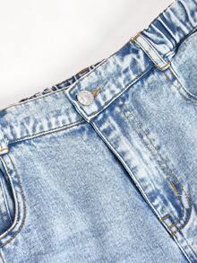 SHEIN Tween GirlsNew Fashion Distressed Snowflake Embroidered Wide-Leg Jeans - Blue - View 3